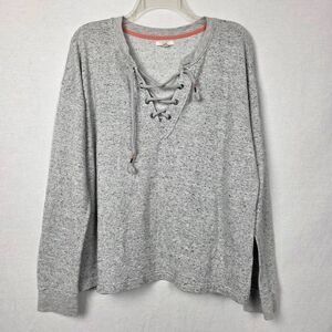 Maurices Gray Speckled Lace Up Pullover Sweater L